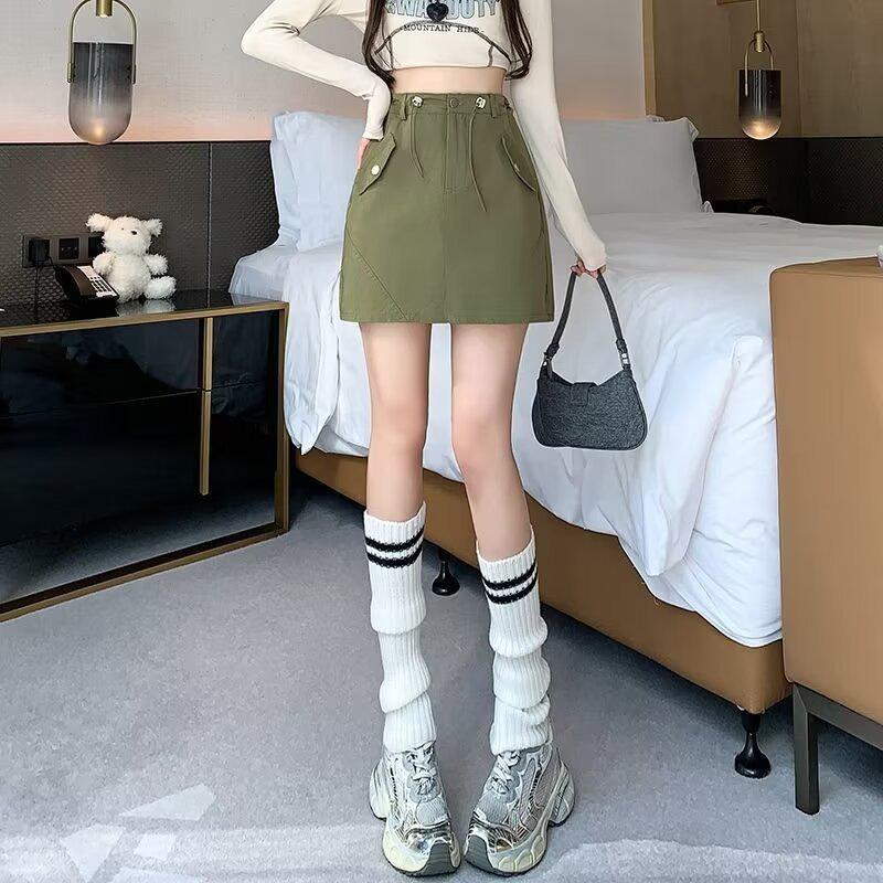 Women's High Waist Gray Workwear Mini Skirt with Drawstring Design