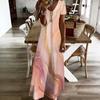 Women Plus Size V Neck Short Sleeve Abstract Printed Straight Maxi Dress