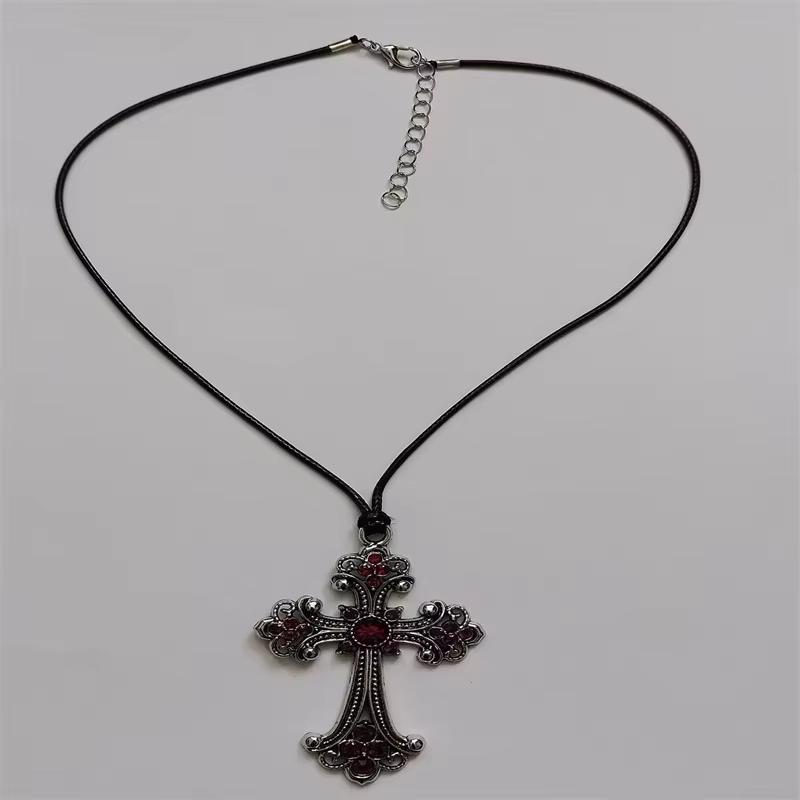 

Large Detailed Rhinestone Cross Choker Spiral Hippie Necklace Goth Punk Women Fashion Statement Crucifix Charm Jewelry Gift красный
