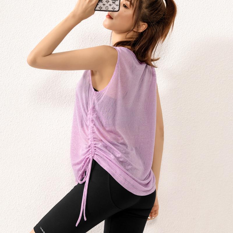 Women's Sleeveless Drawstring Yoga Top - Summer Floral Sport Vest