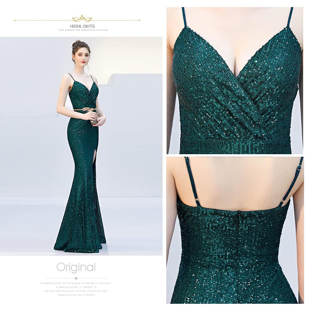 Long Party Sequined Back Elegant Slit Dress with Perfect for and Parties [polar lander] Dress, Tight, Sexy, Off-the-Shoulder, Ruffle, Pads, Reunions,