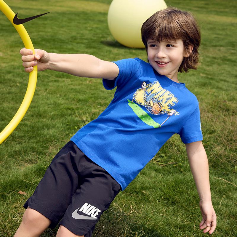 Nike Simple Basketball Letter Print Crew Neck Pullover Short Sleeve T-Shirt Kids Tops Turkish-Blue NY2222030GS-002