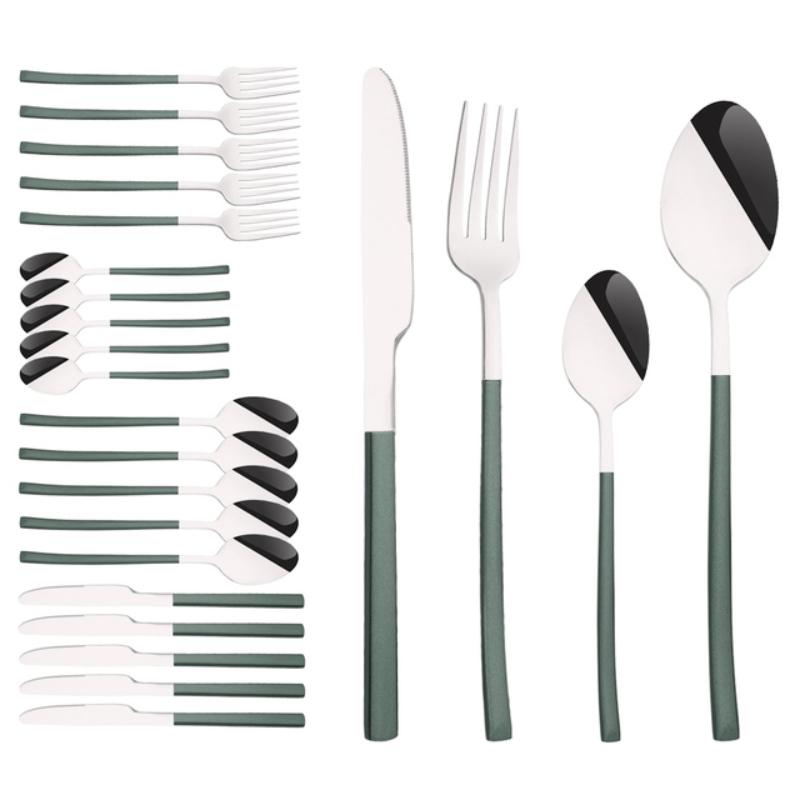 24 ks Moderní jídelní sada Nerezová sada nádobí Modrá Zlatá Nůž Vidlička Lžíce Čajová lžička Kuchyňská sada příborů