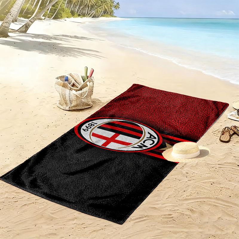 מגבת חוף עם הדפס לוגו AC Milan, מגבת גדולה רכה מתייבשת במהירות לקמפינג חוף שחייה
