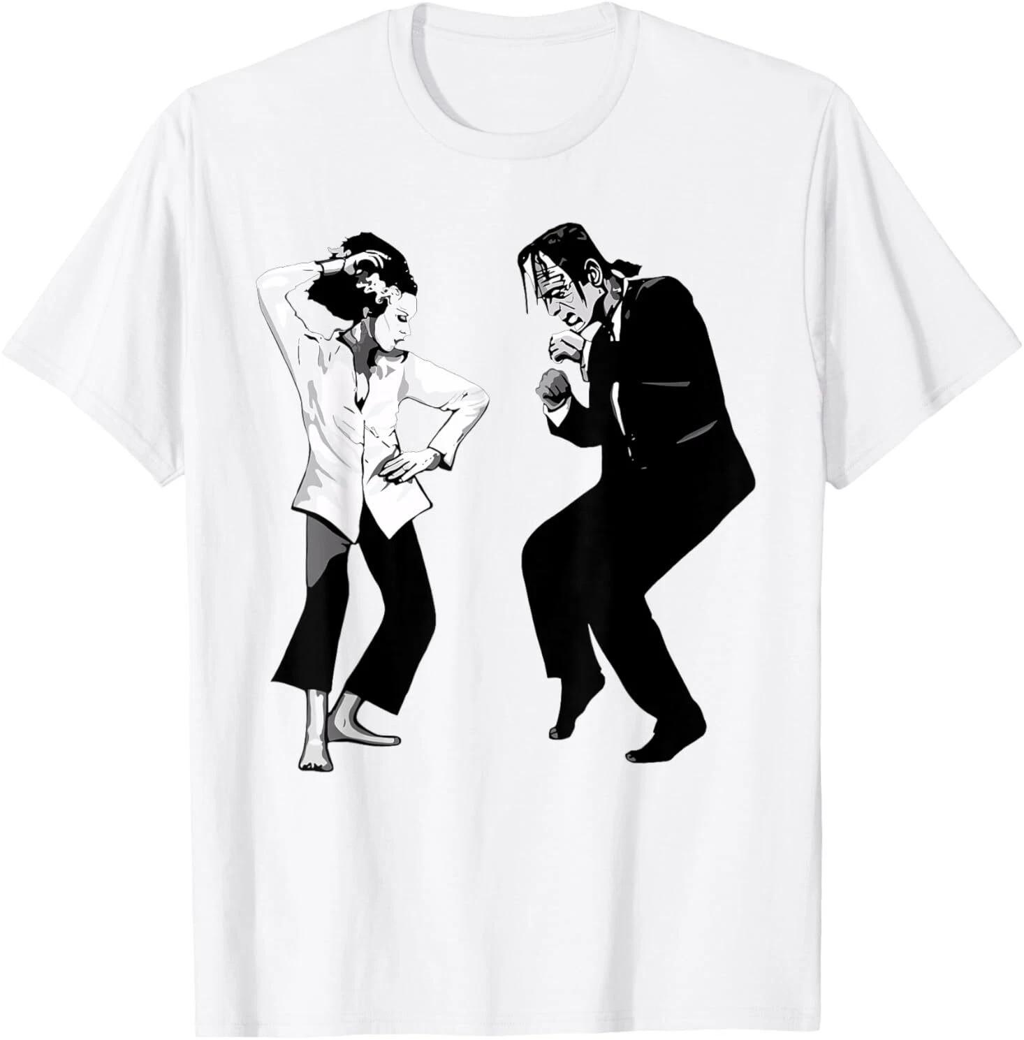 Retro Funny Frankenstein Monster And Bride Dancing Halloween T-Shirt S