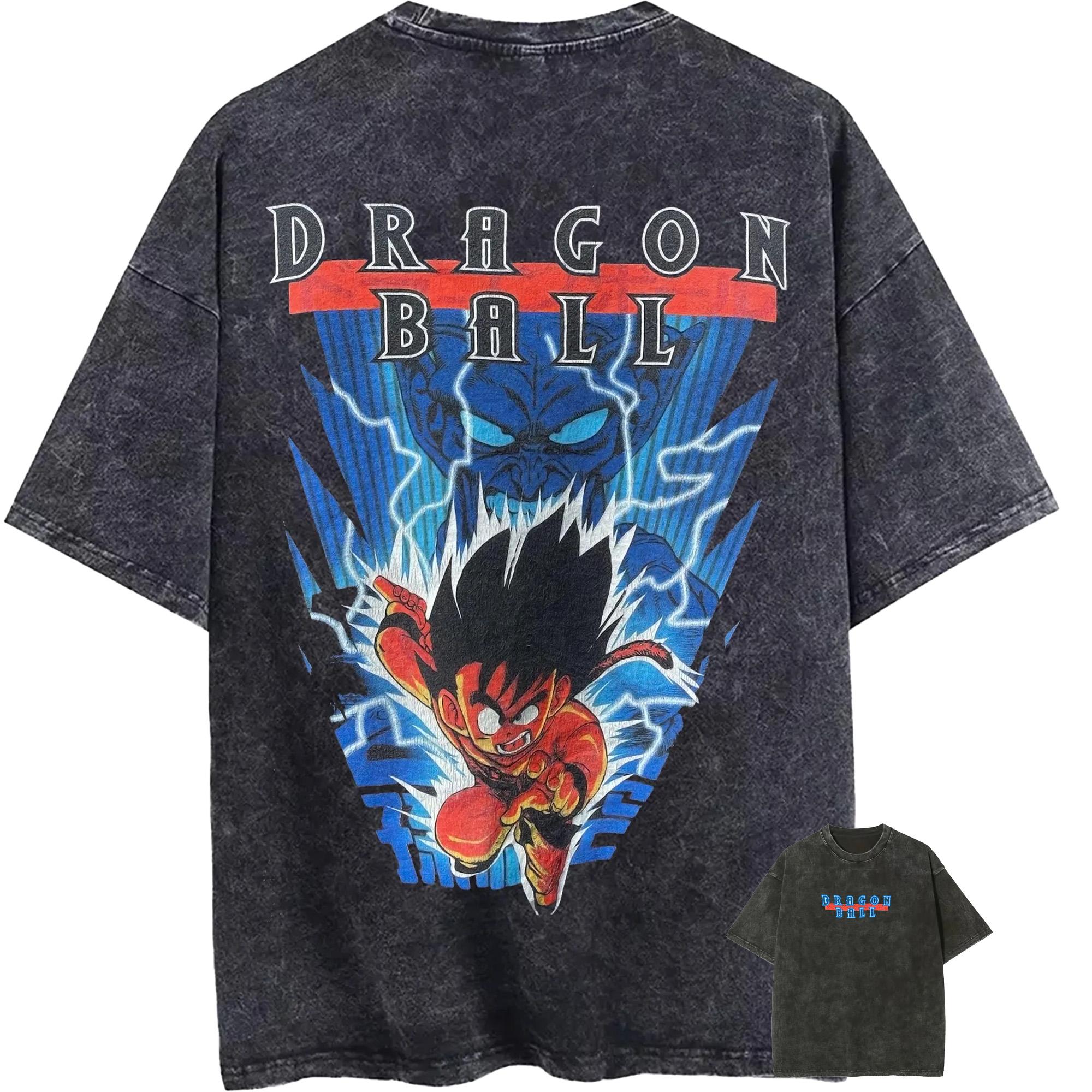 Kid Goku T Shirt Men Acid Wash Oversized Anime Piccolo King Graphic Back Cotton Vintage Gym Streetwear Retro Manga Top Tee M