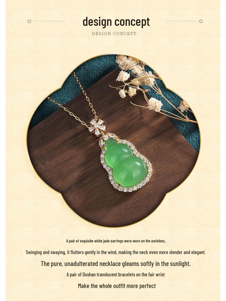 Aieryuan Ethnic Style Green Chalcedony Gourd Jade Pendant Necklace
