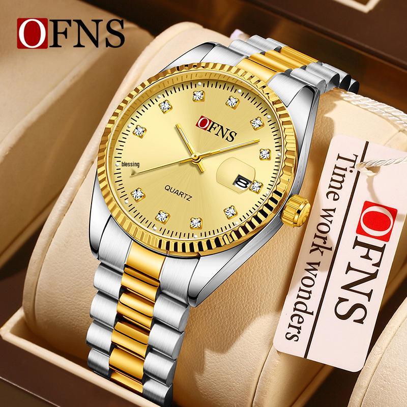 Oufanni Unisex Luminous Quartz Watch with Sunburst Dial and Waterproof Leather-Steel Band.