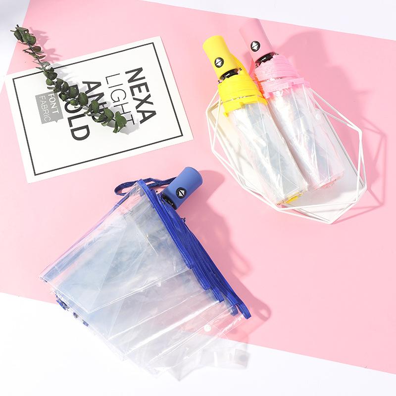 Automatic Folding Umbrella - Compact 3-Fold Clear PVC Canopy with Colorful Handle