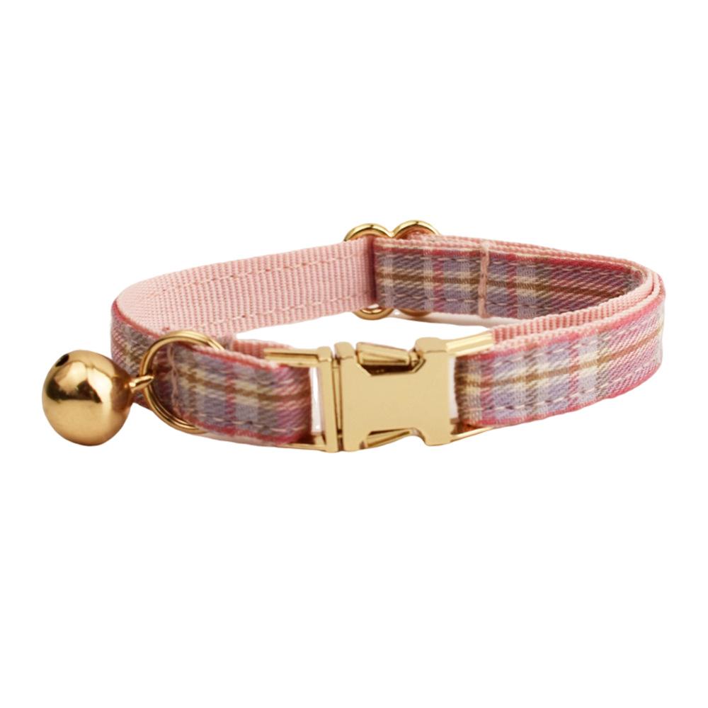 Plaid Series Engravable Pet Collar with Bell - For Cats & Dogs