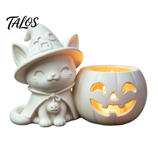 Ghost Face Tealight Cup Halloween Black Cat Pumpkin Candlestick, 3D Printed Witch Candle Holder with Cup, Spooky Tabletop Decor for Party Creative