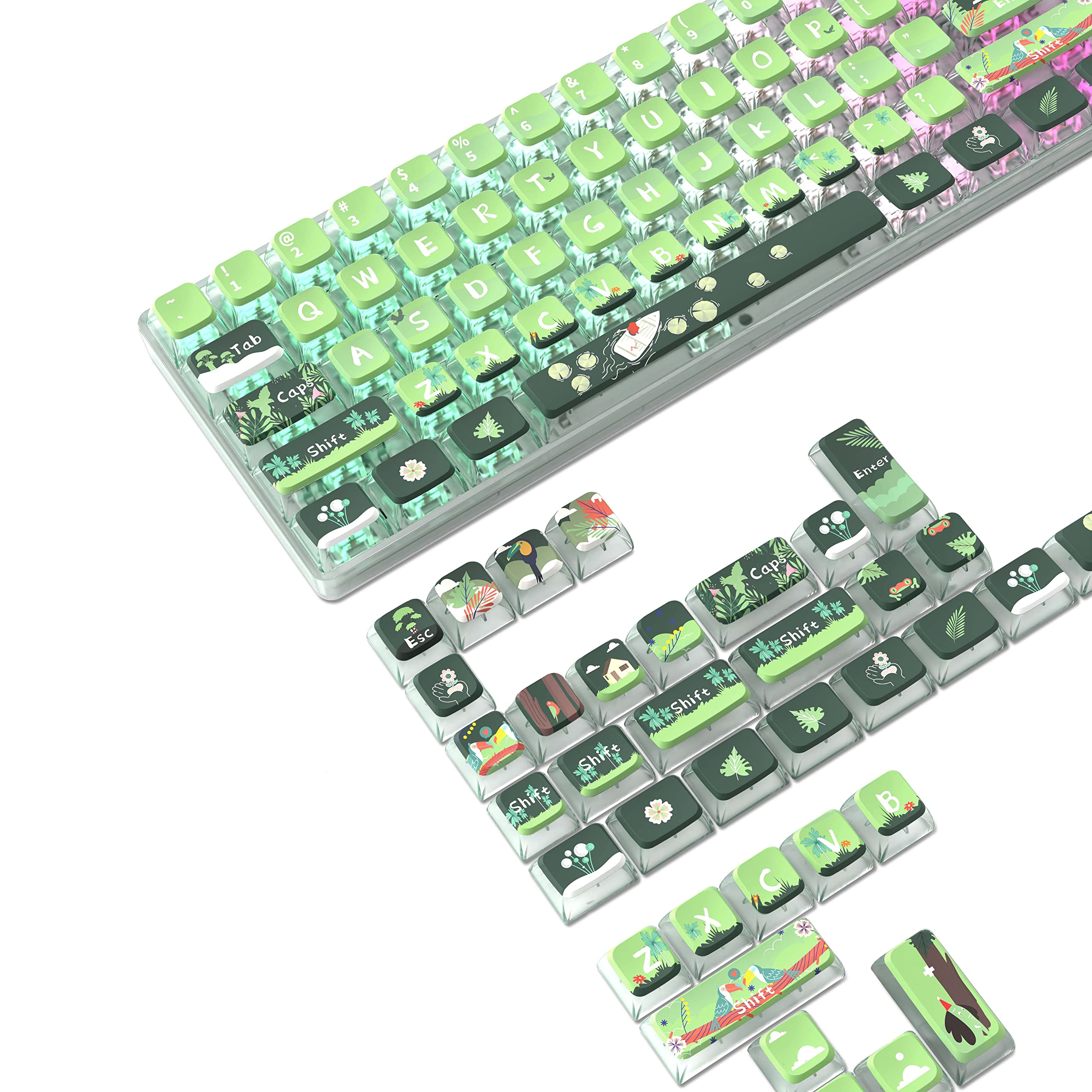 

Gaming Keycaps Keytops PBT Translucent Sublimation Printing Thermal Sublimation 120 Keys Mori Full Key Compatible ASA Profile Keyboards Cherry Switch зелений