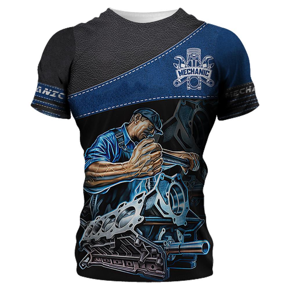 Summer Digital Mechanical Tool Printed Men's Short Sleeved T-shirt Men's Round Neck Loose T-shirt