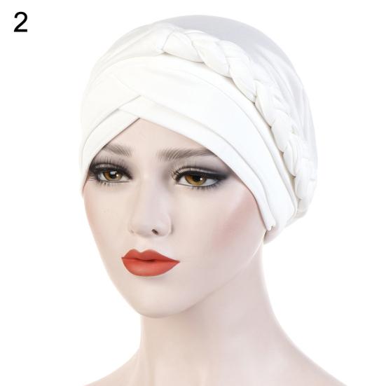 Modny Jednokolorowy Pleciony Muzułmański Turban Kapelusz Chemo Bandana Headwrap