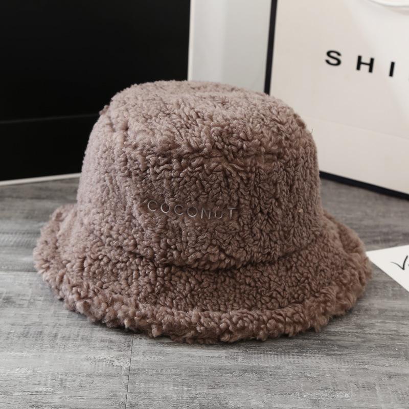 New Korean Style Lamb Wool Warm Fisherman Hat for Women In Autumn and Winter Japanese Embroidered Letter Basin Hat Thickened Ear Protection Hat
