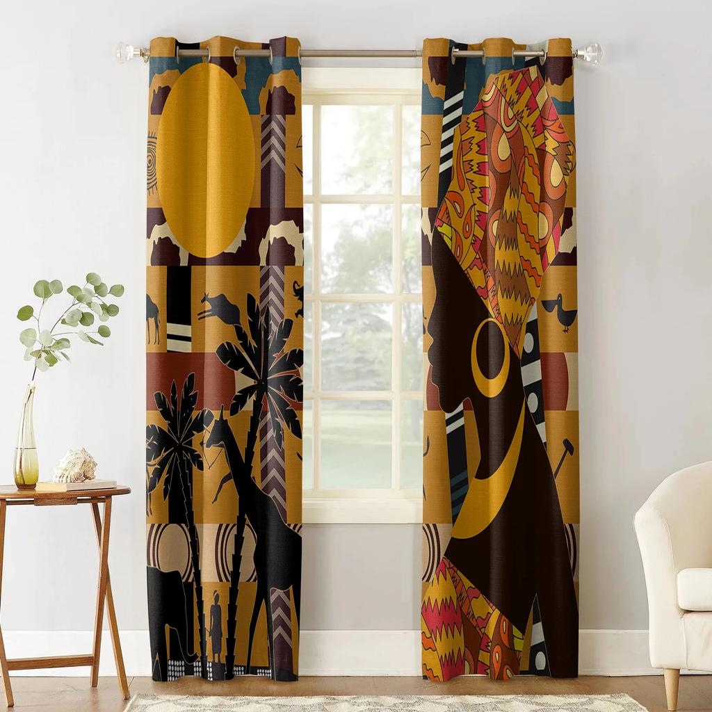 2Panels African Female Elephant Giraffe Bedroom Kitchen Curtains Living Room Decoration Items Window Curtains for Living Room
