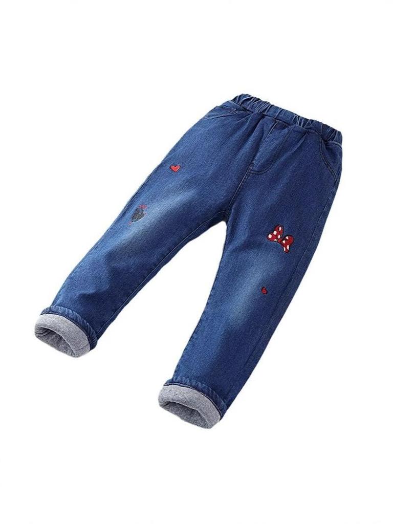 Girls' Winter Fleece-Lined Quilted Jeans - Thick, Warm, Fashionable Outerwear.