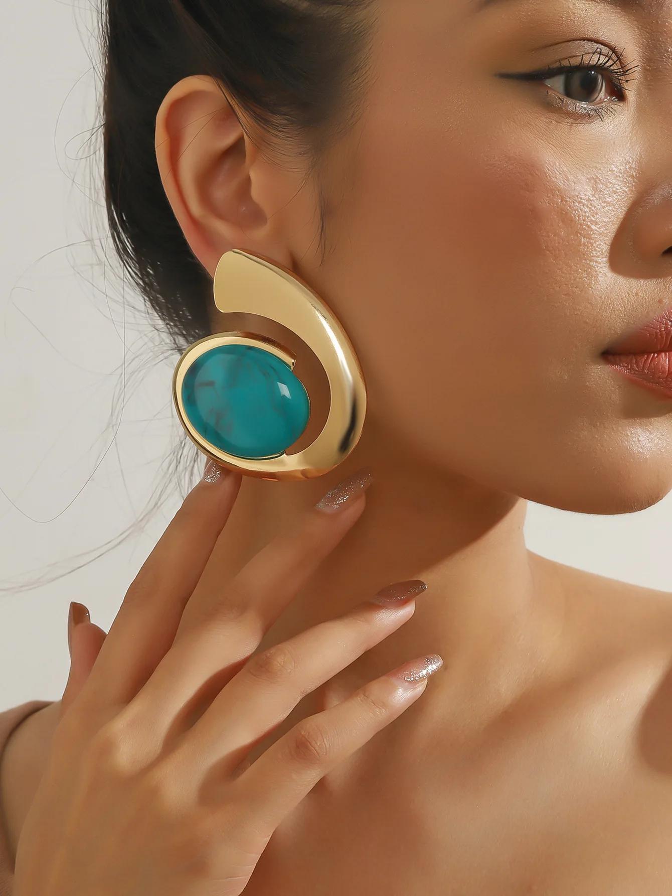 

Green Spiral Geometric Dangle Earrings for Women New Trend Classic Design Jewelry Party Accessories золотий