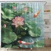 Koi-Fisch und Lotus-Teich Duschvorhang, Seerose und Grüne Blätter, Wasserdichter Stoff Duschvorhang für Ruhige Japanische Dekoration