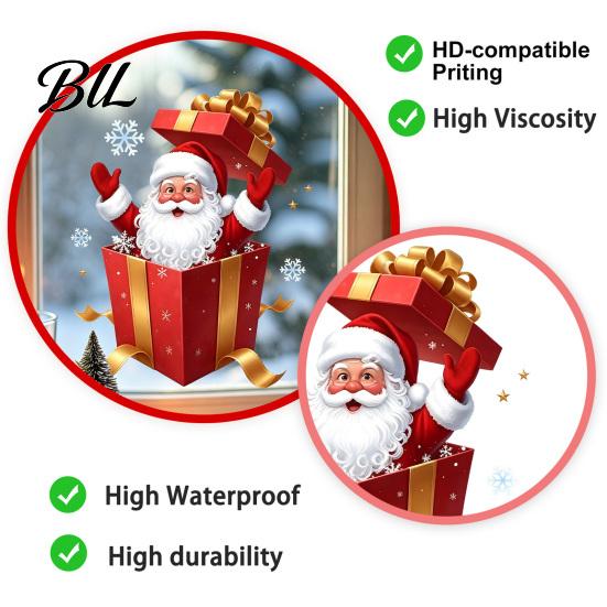 Static Window Stickers Santa Gift Box Sticker, Christmas Decal, Removable Waterproof Festival Atmosphere PVC Decal for Glass Doors Windows,