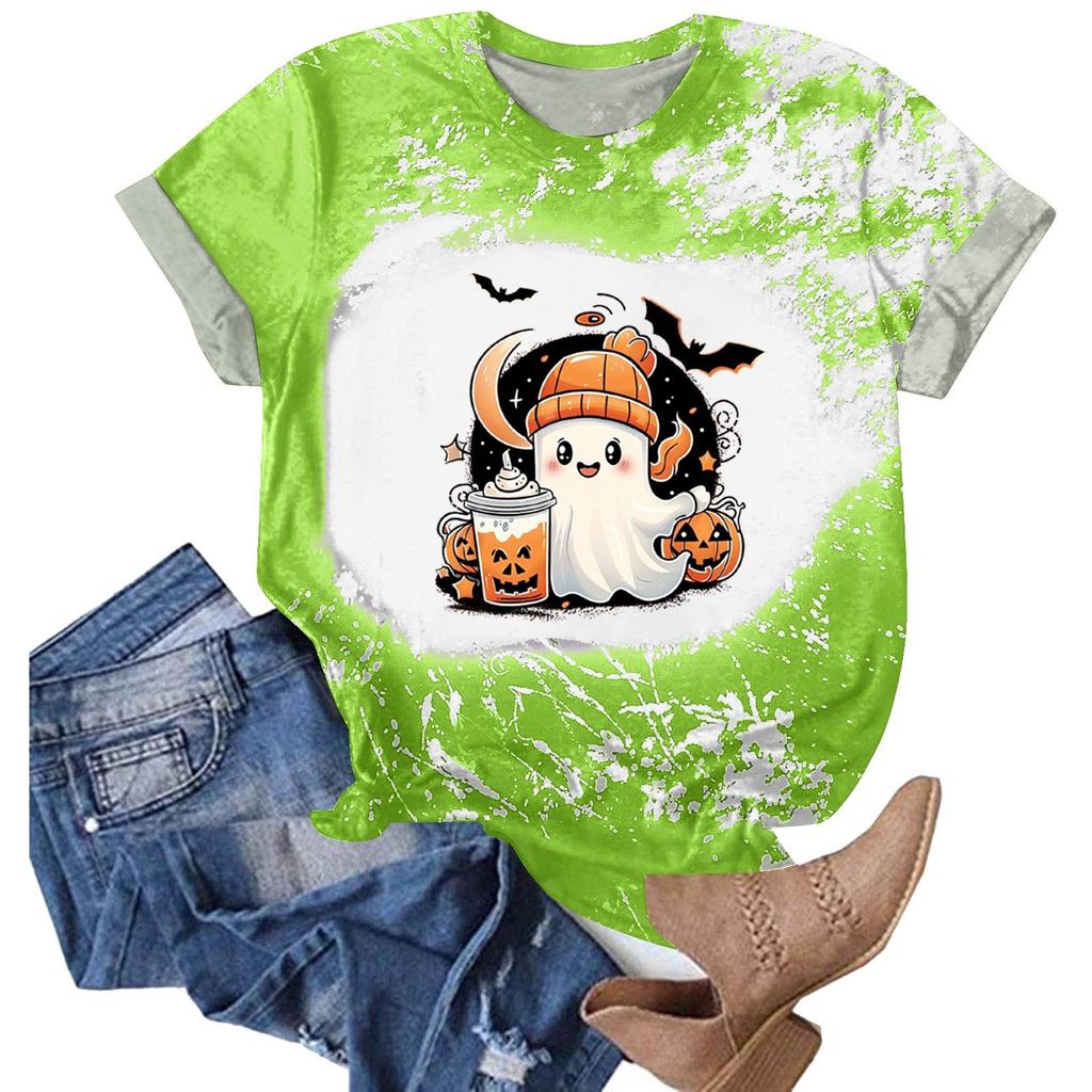 Halloween Shirts for Women Cute Shirt Fall Tshirt Gradient Graphic Tees Casual Short Sleeve Tops