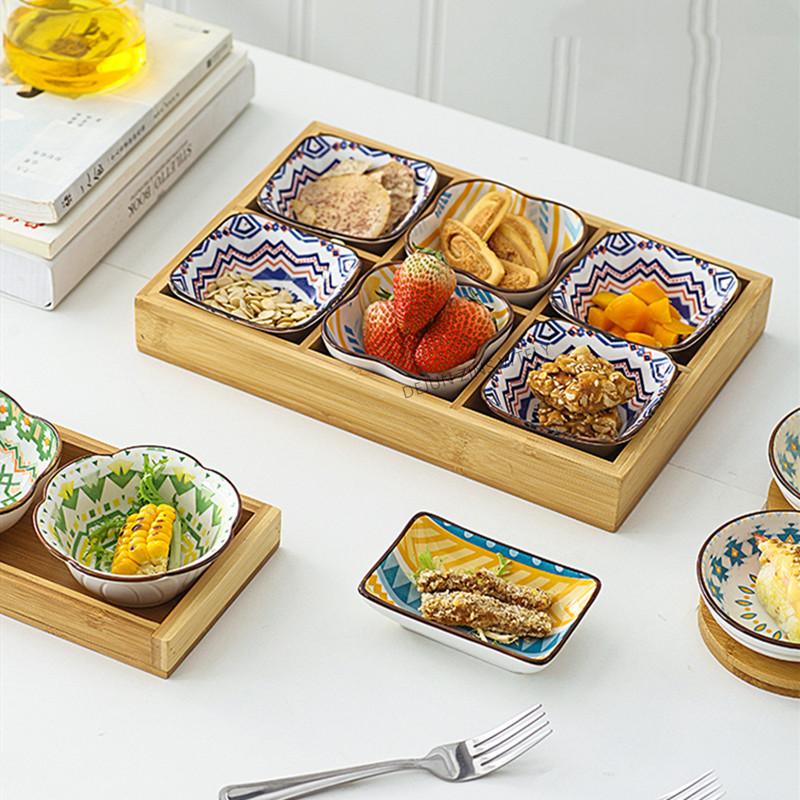 Mini Ceramic Seasoning Plates Underglaze Colored Vinegar Bowls Soy Sauce Plates Hot Pot Sauces Dishes Home Ceramic Dinner Plates