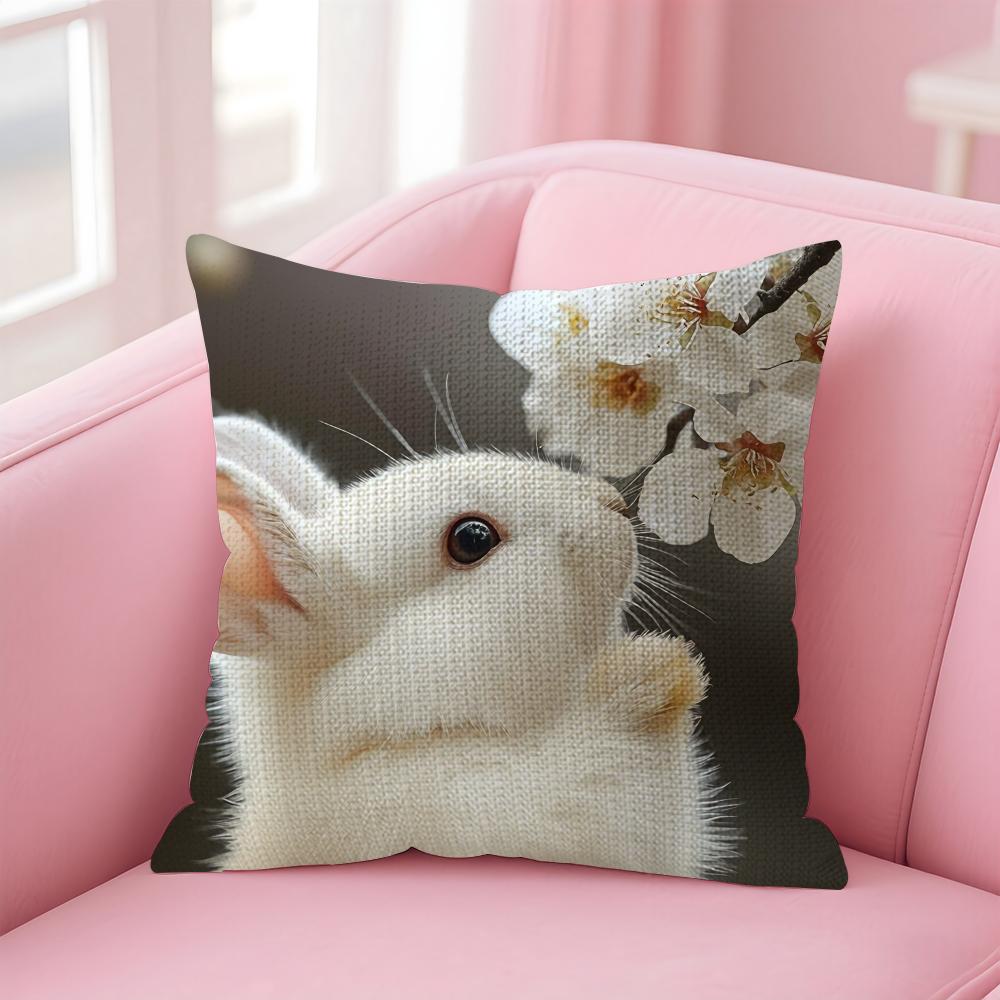 Rabbit Cute Cushion Cover Natural Linen Pillow Case DoubleSided Print Decorative Sofa Pillowcase Home Decor Gift