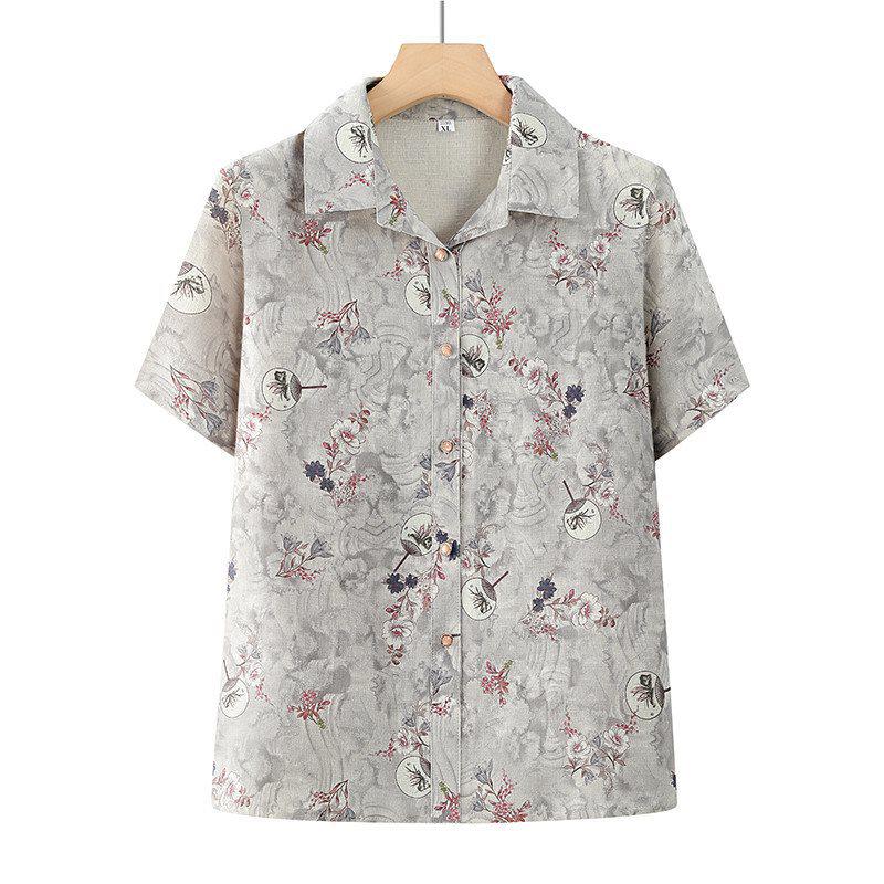 

Elderly Summer Clothing: Short-Sleeved Shirts and Tops for Mature Women & Grandmothers 3XL [Recommended for 57.5-65 kg] сірий колір