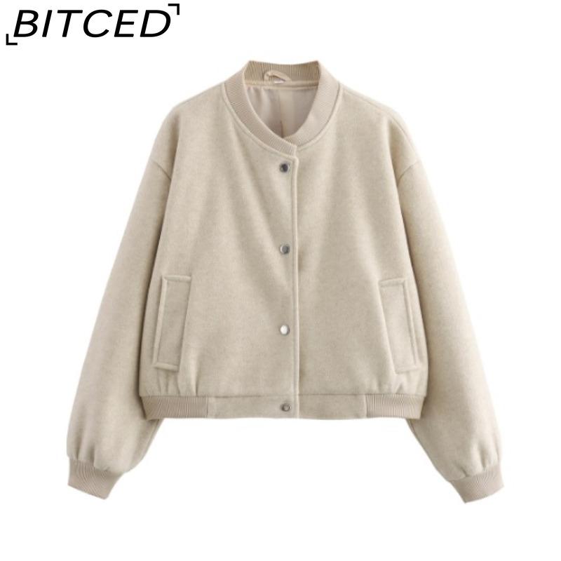 

BITCED Женская осенне-зимняя повседневная куртка-бомбер с длинным рукавом, мягкая и короткая L слоновая кость