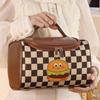 PU Leather Checkerboard Makeup Bag Hamburger Hamburger Travel Wash Bag  Outdoor