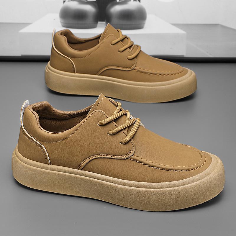 New Casual Shoes Fashion Versatile Lace-up Shoes Light Platform Leather Breathable Leather Shoes Fashion Trend Youth Board Shoes