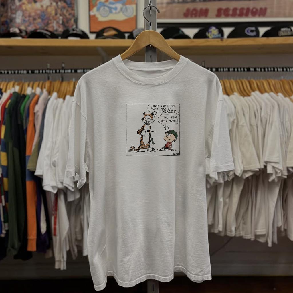 T-shirt Bianca M Calvin & Hobbes Anni '90 Pace Non Guerra Rara