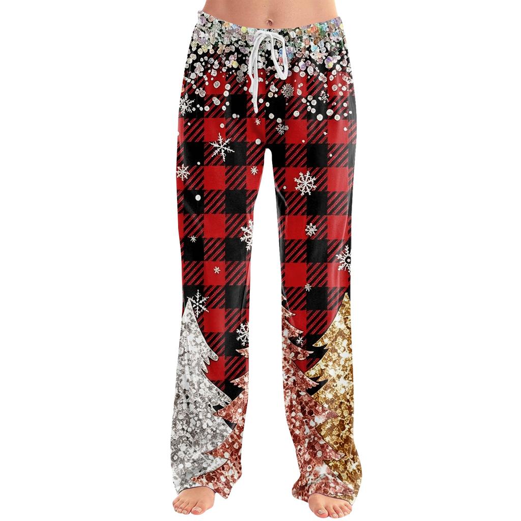 Women's Casual Pants with Christmas Print, Loose Fit, Stylish, for Holiday and Festive Occasions