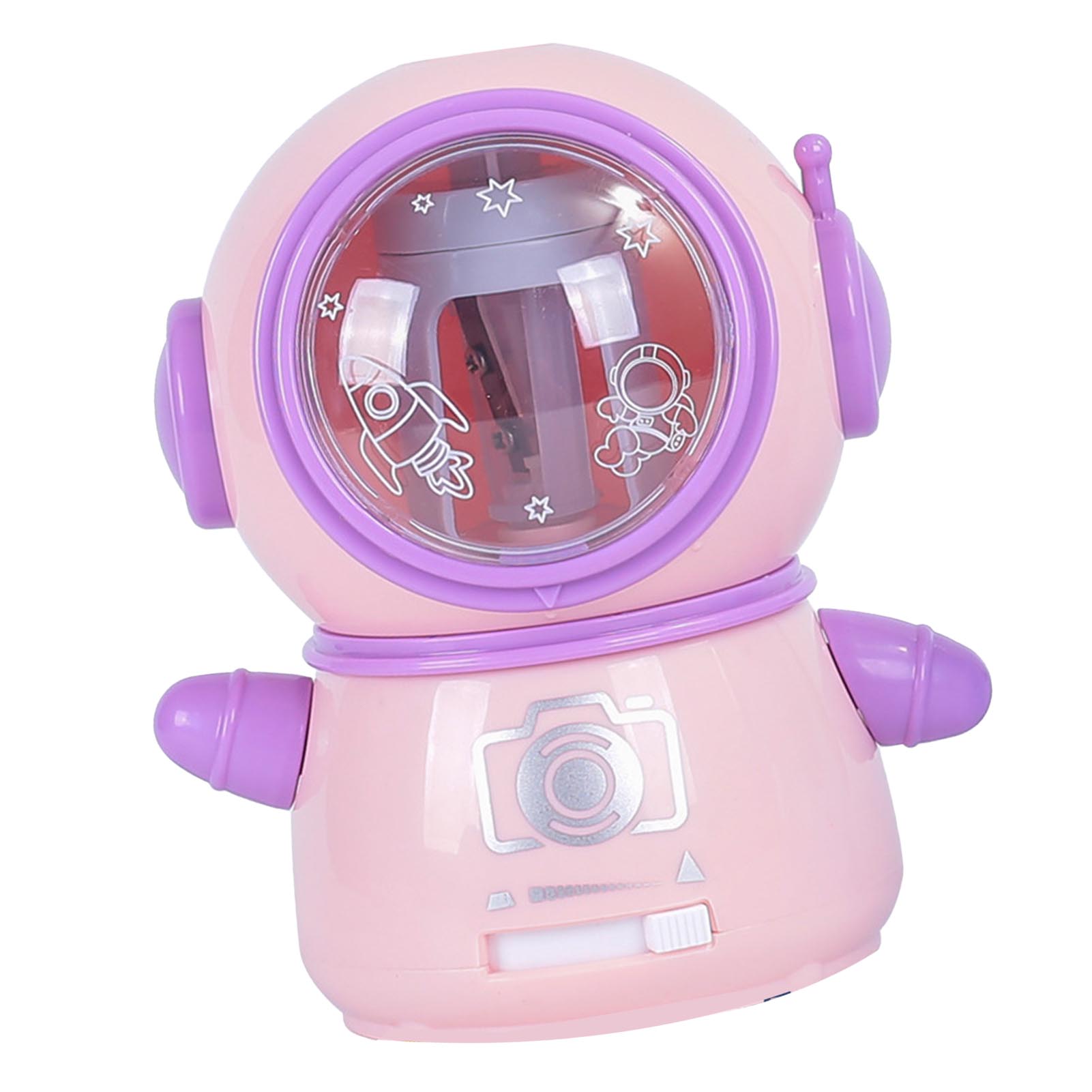 

Spaceman Pencil Sharpeners Cartoon Cute Safe Flexible Electric Pencil Sharpener for Classroom Home Pink