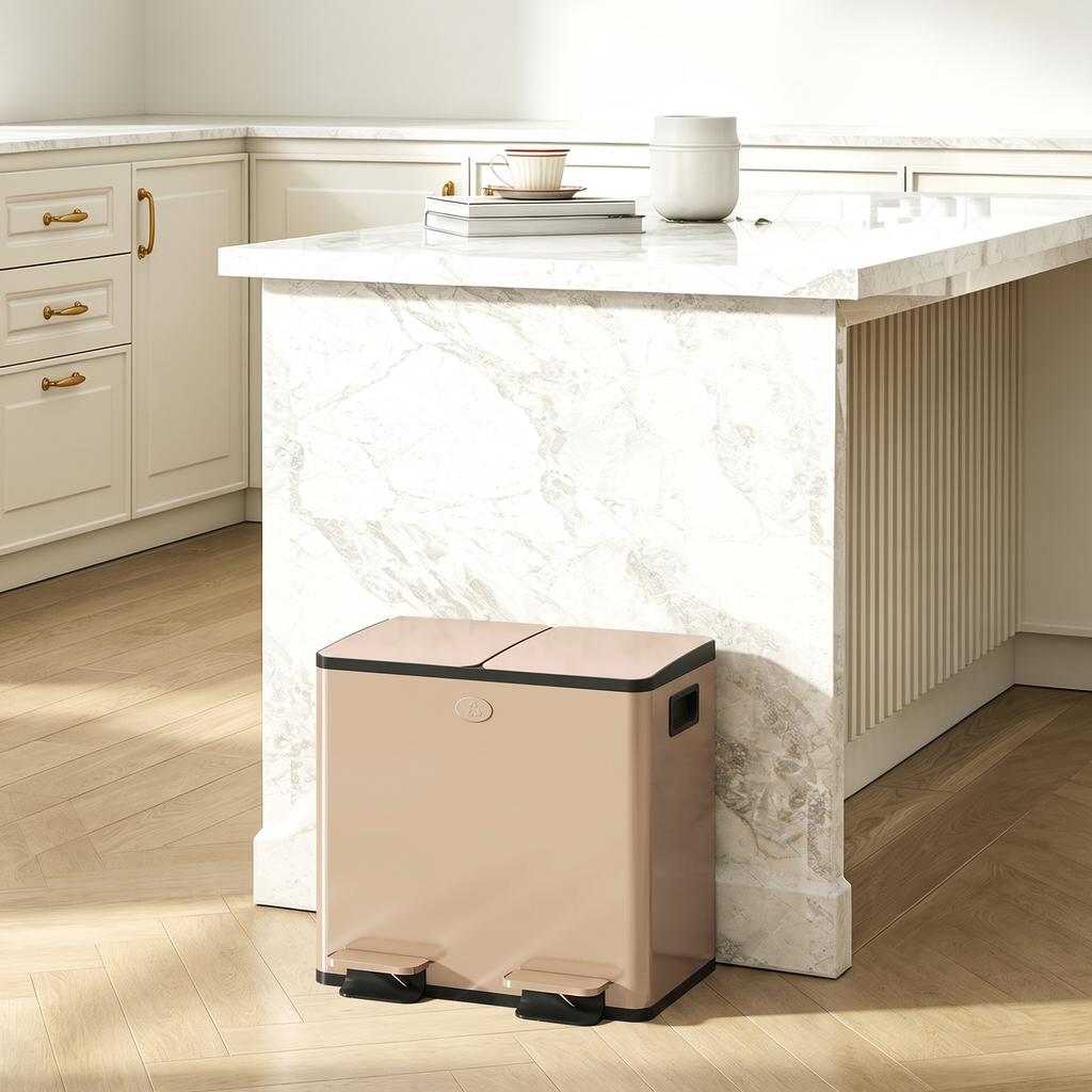 30L Dual Compartment Stainless Steel Bin, with Deodoriser Holders - Gold Tone
