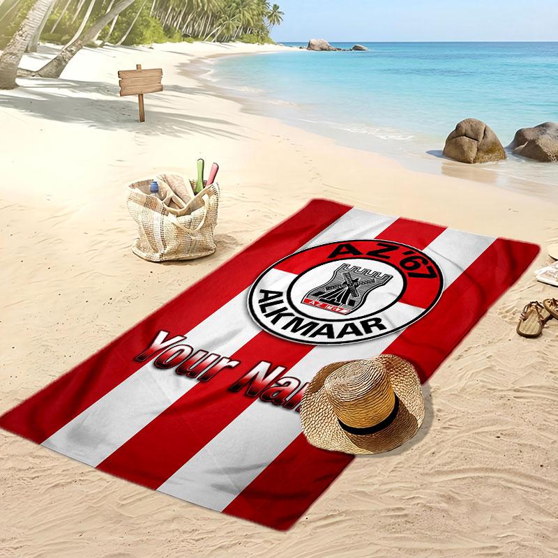 Asciugamano da Spiaggia Personalizzato Stampato AZ Alkmaar Logo Calcio Supporto Nome Personalizzato Testo Asciugamano Assorbente Per Sport Viaggio Regalo Speciale
