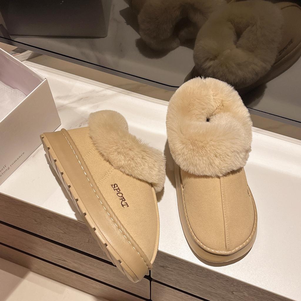 Large size new home cotton shoes winter velvet thickened warm thick sole non-slip fluffy outer wear cotton shoes snow boots