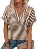 2026 Women's Summer New V-Neck Striped Pineapple Plaid Loose Short Sleeve T-Shirt Top