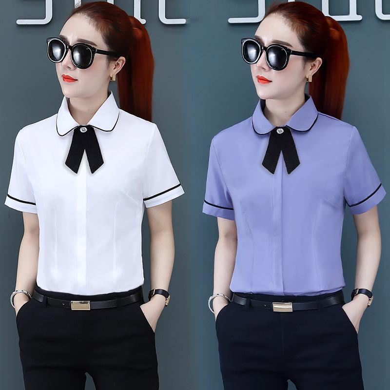 Women's Slim Fit Korean Style Short Sleeve White Shirt for Professional Summer Wear