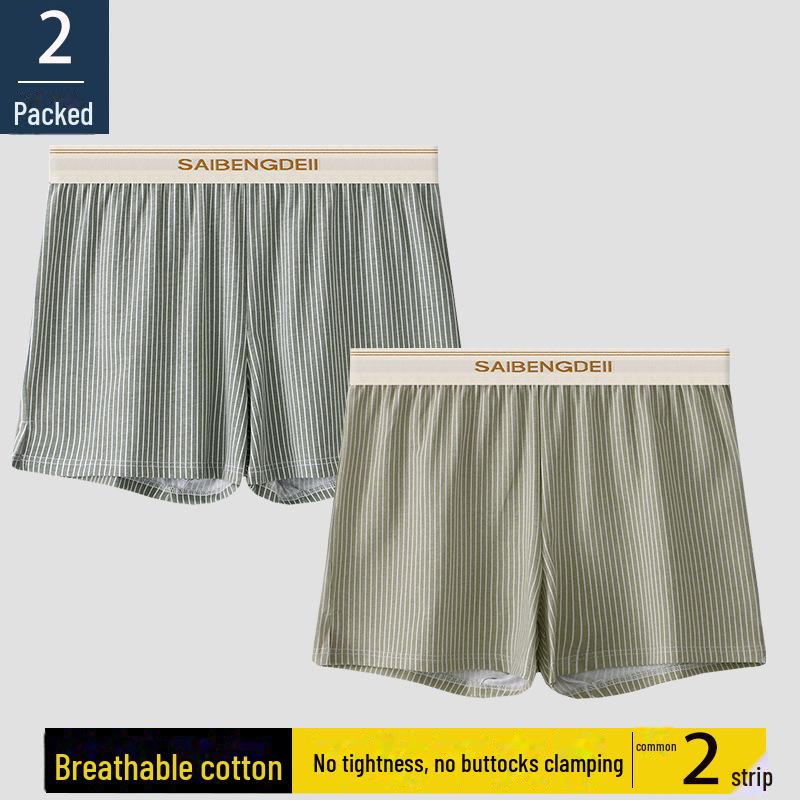 "Men's Loose-Fit Striped Cotton Boxer Shorts - Breathable, Large Size"
