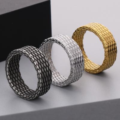 Distressed Diamond Pattern Style Stainless Steel Rings for Man Mens Rings Vintage Birthday Jewelry Gifts for Him 3 Color Size 8-12
