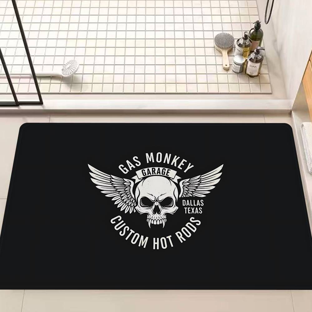 Gas Monkey Garage Logo Fußmatte Rechteckig Anti-Rutsch Zuhause Weich Badezimmer-Matte Eingangstür Innen Außen Matte Willkommens-Fußmatte