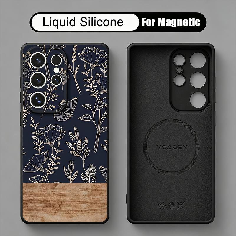 Ins Butterfly Flowers Case For Samsung Galaxy S26 S25 Ultra S24 Plus S23 S22 Ultra Magnetic For Magsafe Liquid Silicone Cover