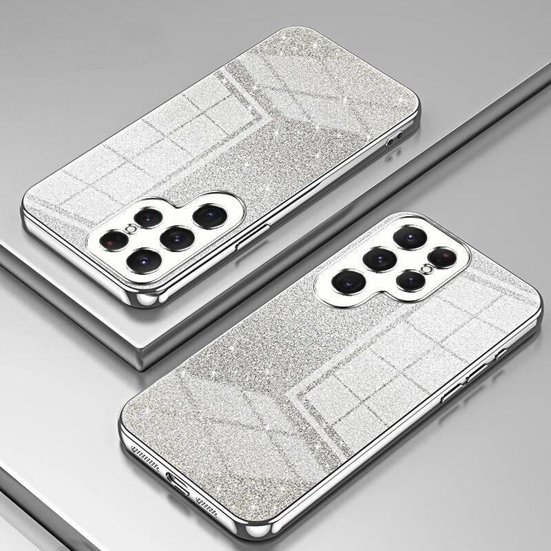 Glitzer galvanisierte Handyhülle für Samsung Galaxy S24 S23 S21 FE S22 Ultra Plus Silikon weiche TPU stoßfeste Rückseite