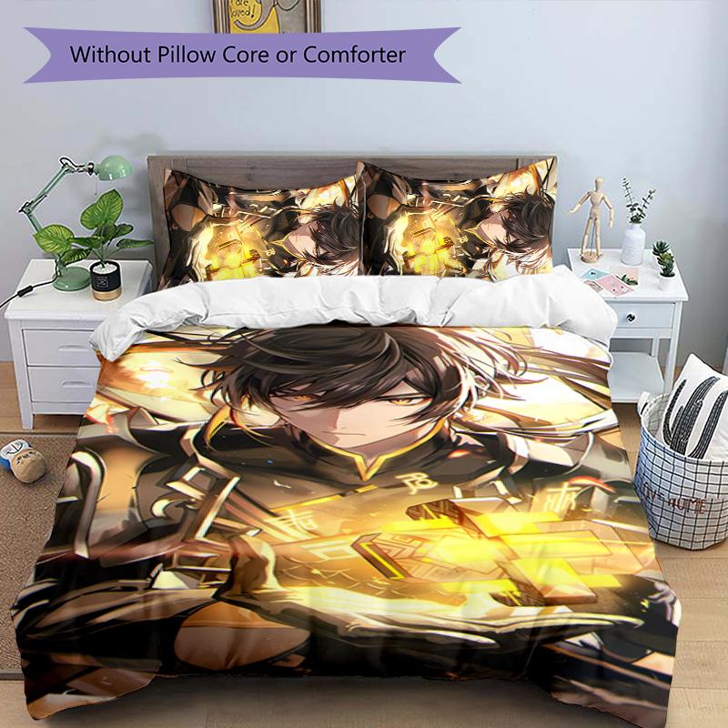 Set Lenzuola 3 Pezzi Personaggi Genshin Impact 3 Fantasie Set Copripiumino include Copripiumino e Federe, Decorazione Camera da Letto Perfetta per Tutte le Stagioni e Regalo