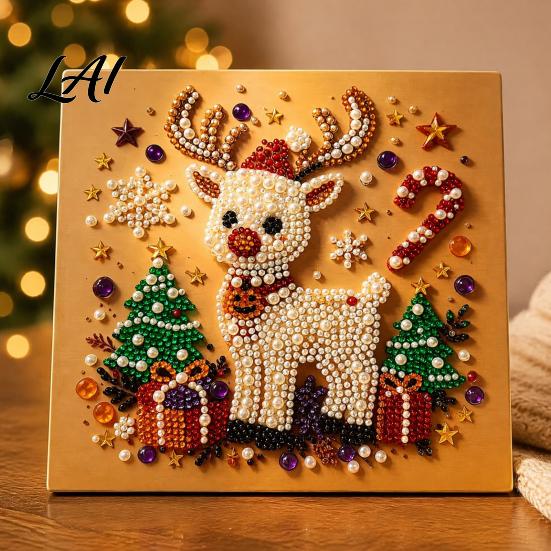 Handmade Christmas Gift for Kids DIY Faux Pearl Painting Art Kit Cute 3D Beads Decompression Craft Family Adults Beginner Holiday Gem Kit Home Wall