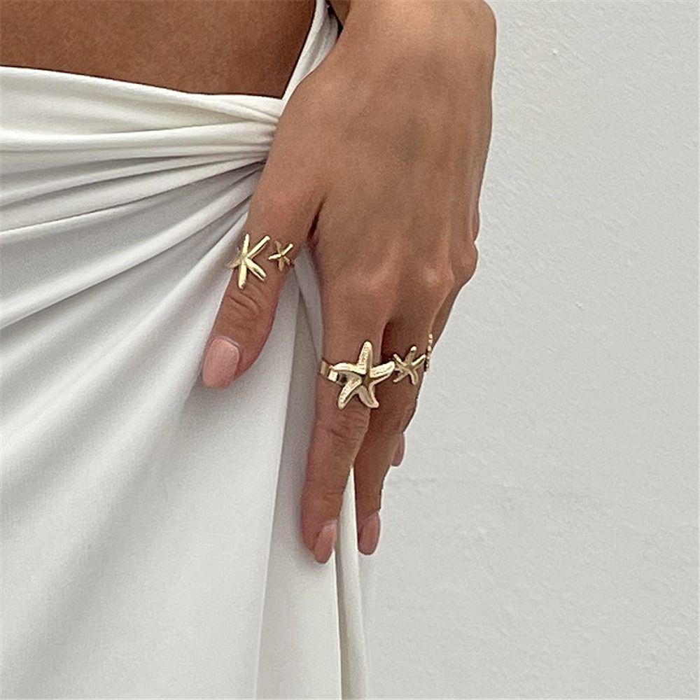Gold Adjustable Open Rings Starfish Scallop Beach Jewelry Accessories Rings for Women  for Women