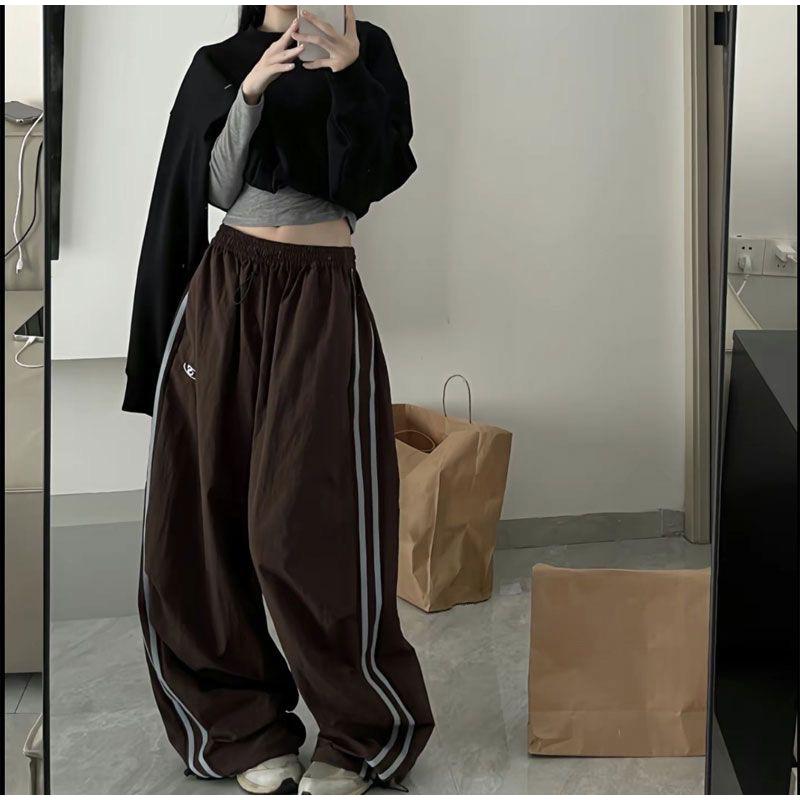 Pantaloni larghi vintage da donna, oversize, hip hop, con coulisse, tasca alla moda, pantaloni cargo casual da ufficio, pantaloni larghi da donna, autunno inverno