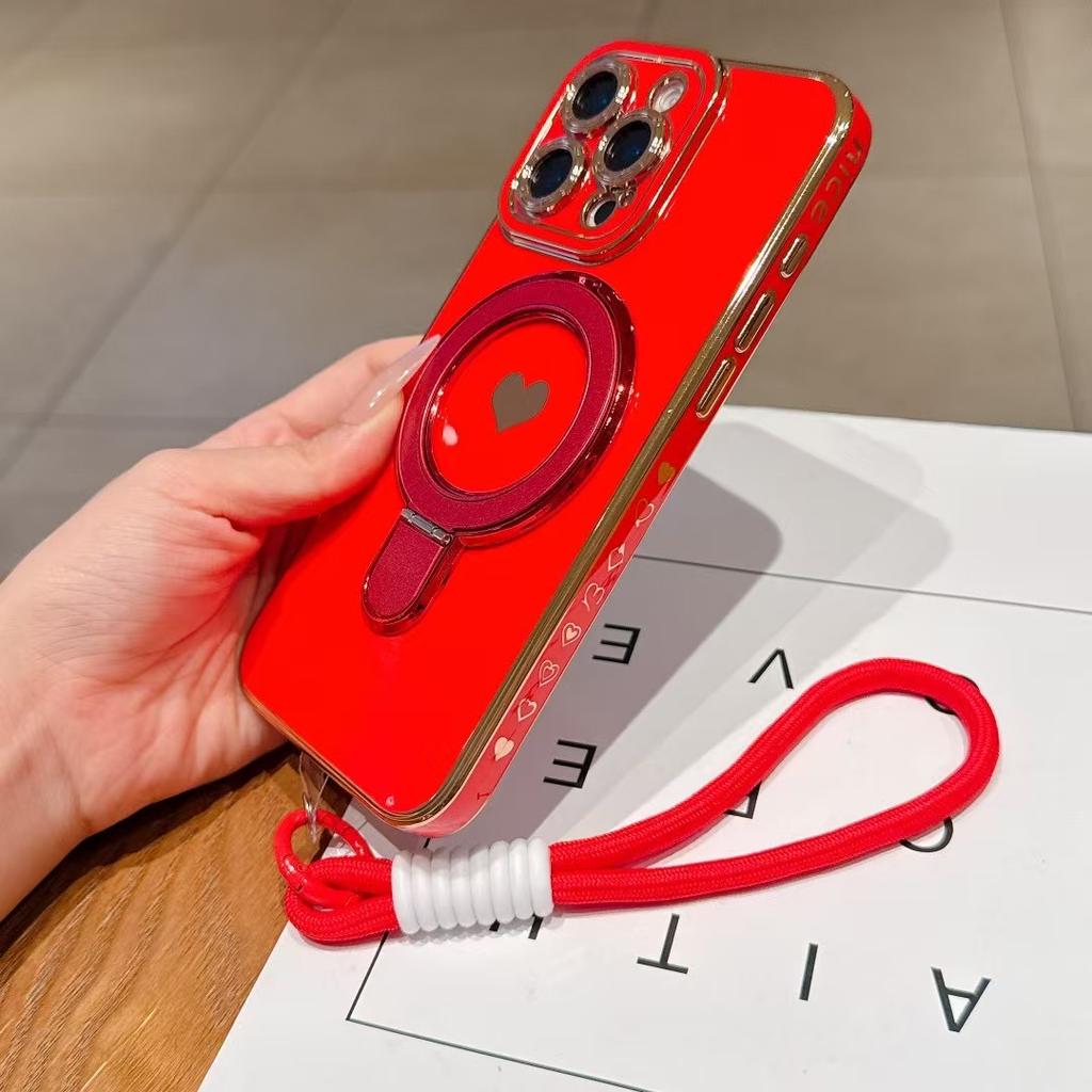 Plating TPU With a wrist strap Case For iPhone16 15 14 13 12 16 Pro Max Plus iPhone11 Covers With Stand Holder Female Girl Women