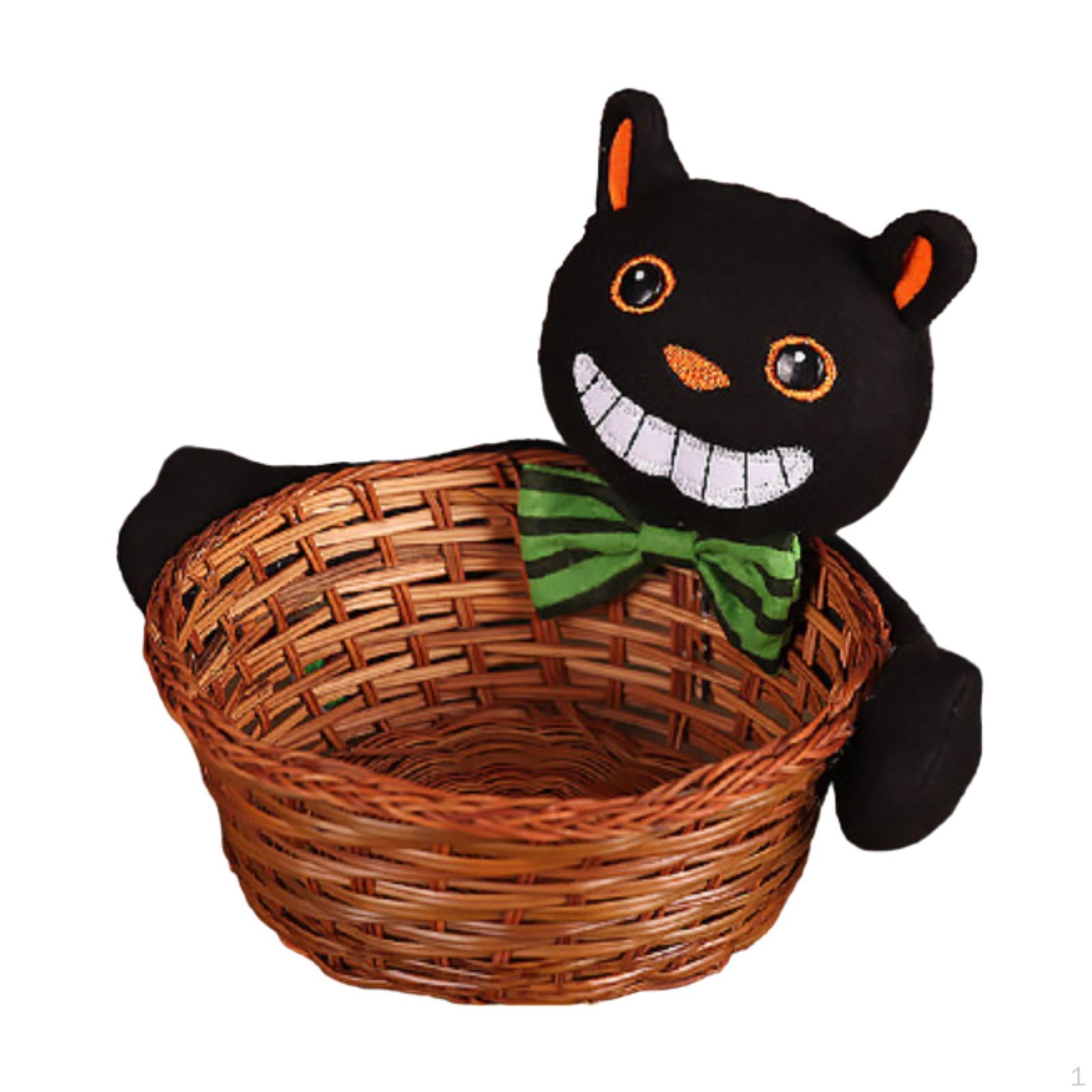 

Корзина для хранения на Хэллоуин, практичная переносная бамбуковая развевающаяся закуска, конфеты для чёрный